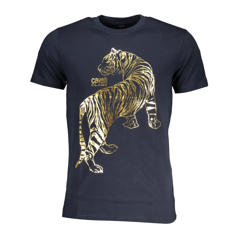Cavalli Class Blauw T-shirt met korte mouwen en logo Blue Heren