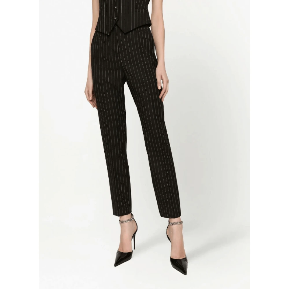 Dolce & Gabbana Verticaal Gestreepte Twill Broek Black Dames