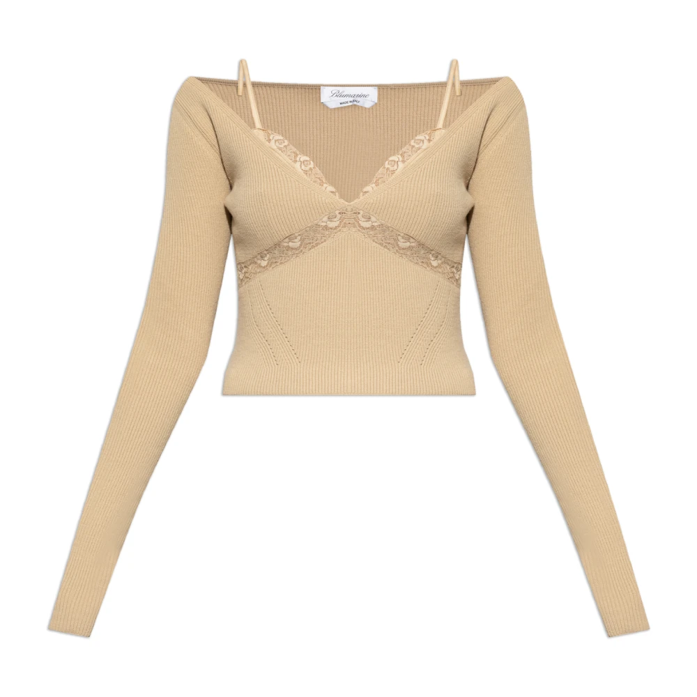 Blumarine Trui met satijnen inzetstuk Beige Dames