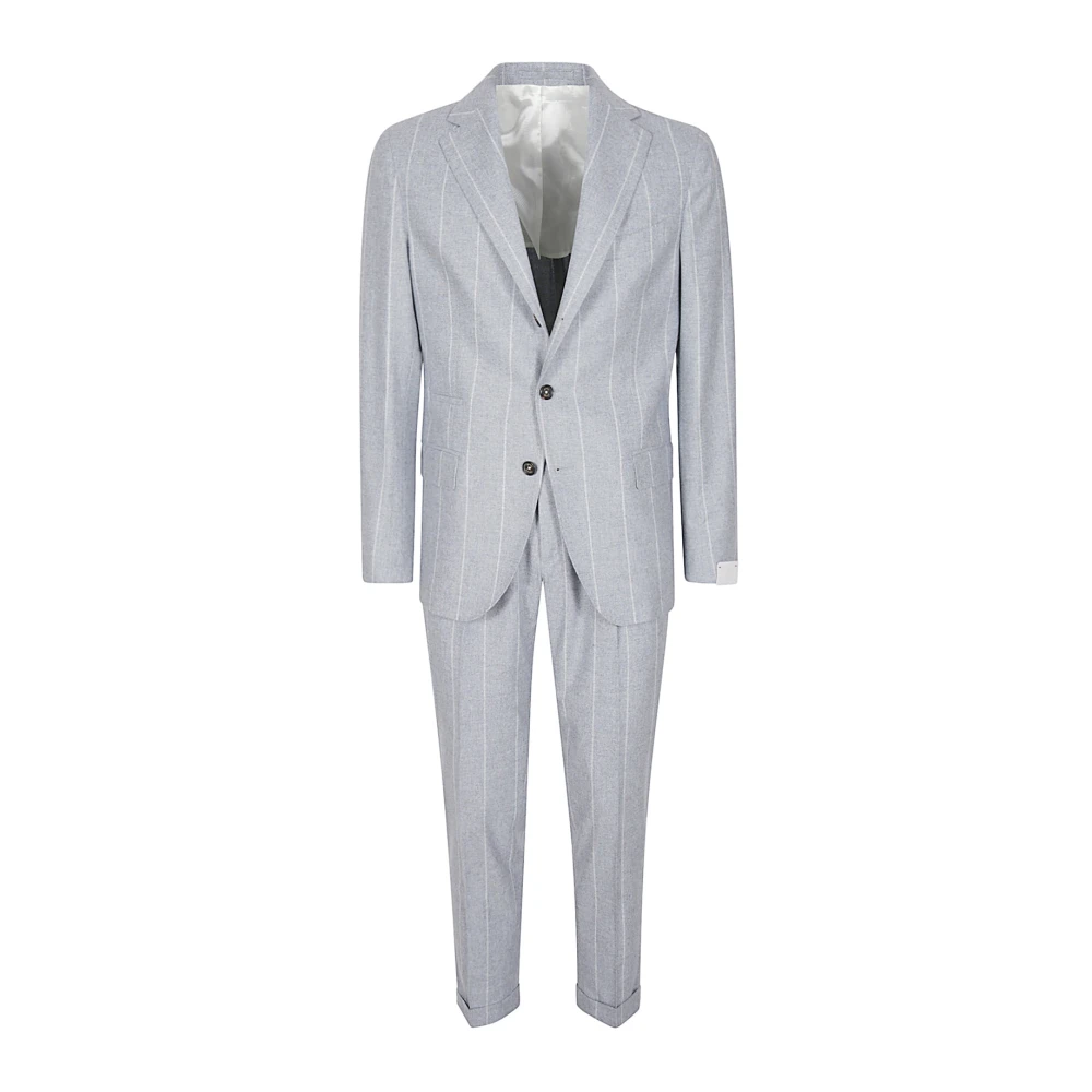 Eleventy Wol Zijde Kasjmier Single-Breasted Pak Blue Heren