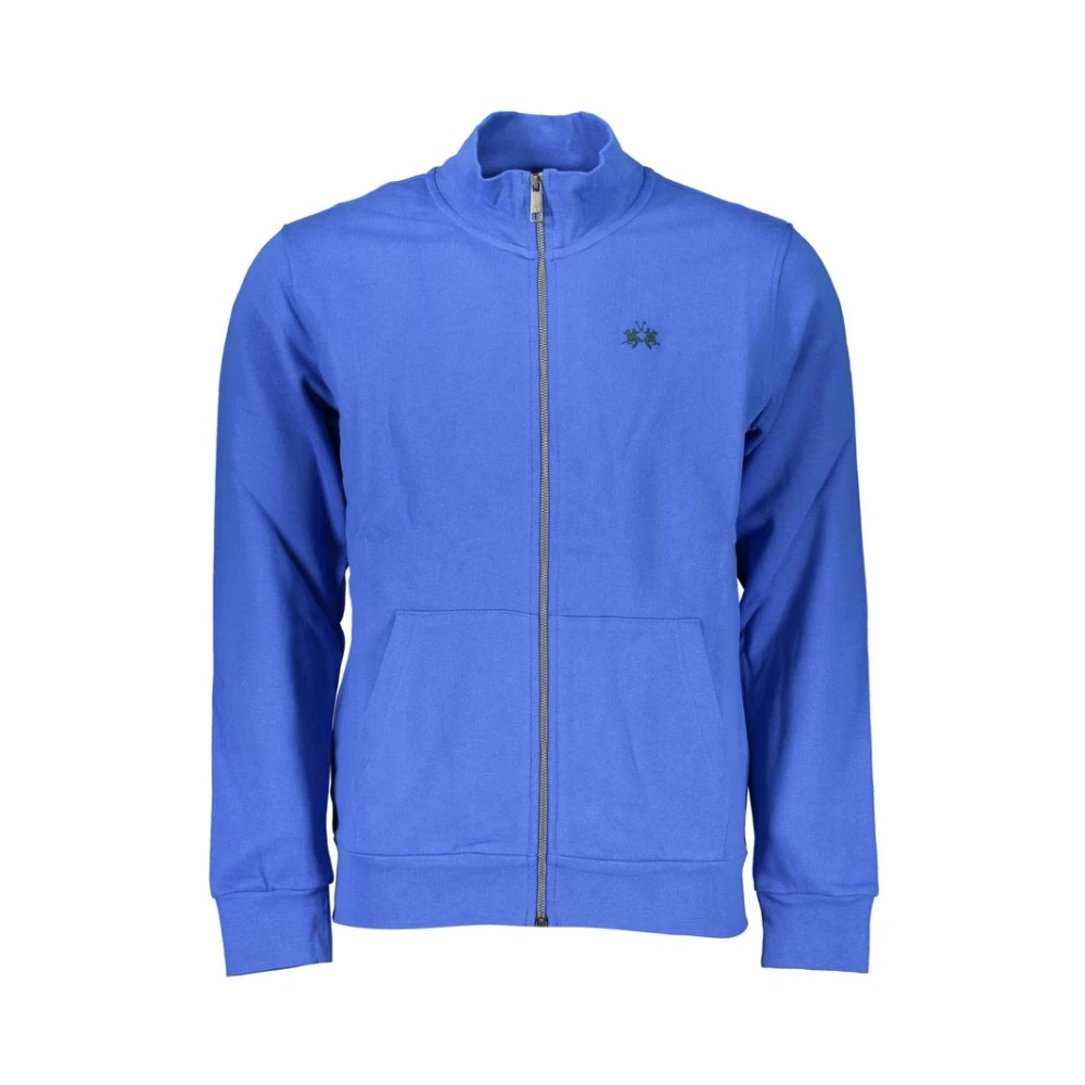 La Martina Men's Blue Zip-Throughs, L, Elegant Fleece Sweatshirt With Embroidery