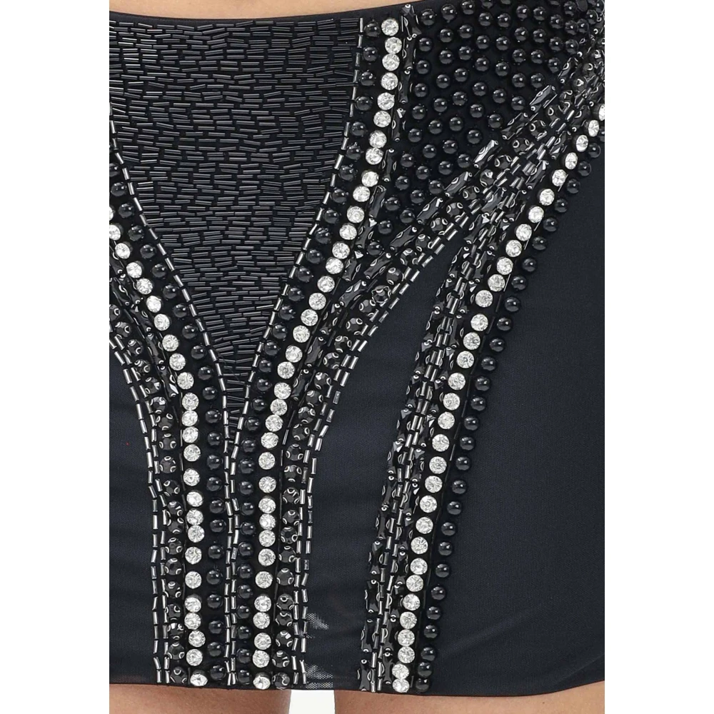 PATRIZIA PEPE Zwarte Tule Mini Rok met Versieringen Black Dames