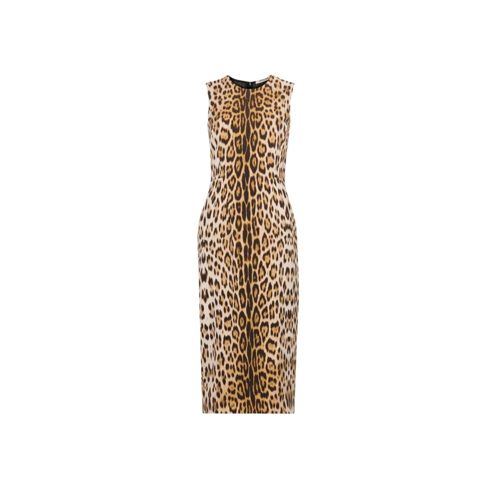 Roberto Cavalli Women's Brown Midi Dresses,, Jaguar-Print Sleeveless Dress Slim Fit Small