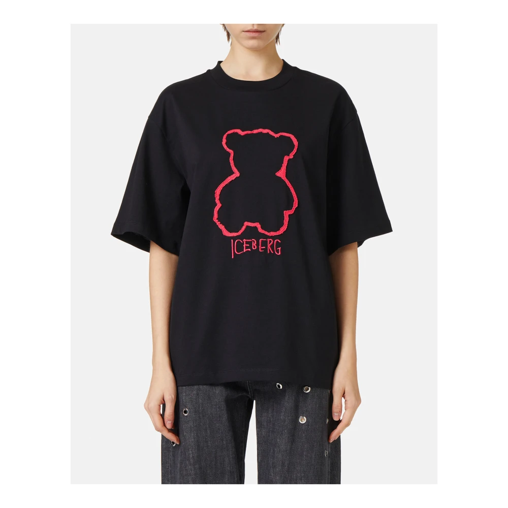 Iceberg Roze katoenen jersey T-shirt met beerprint Black Dames