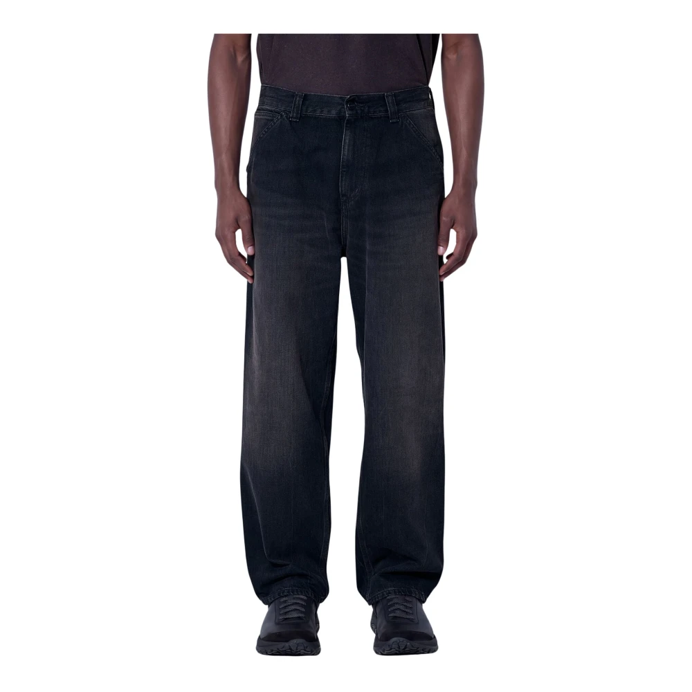 Carhartt Wip Uomo Nero - Og Single Knee - Jeans Dritti Ampi Lavaggio Sporco - Immagine 6