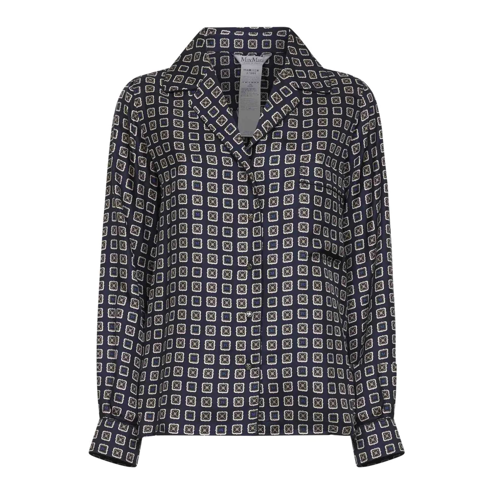Max Mara , Shirts, Female, Blue, S, Mxmdisco Semi-Fitted Printed Silk Shirt