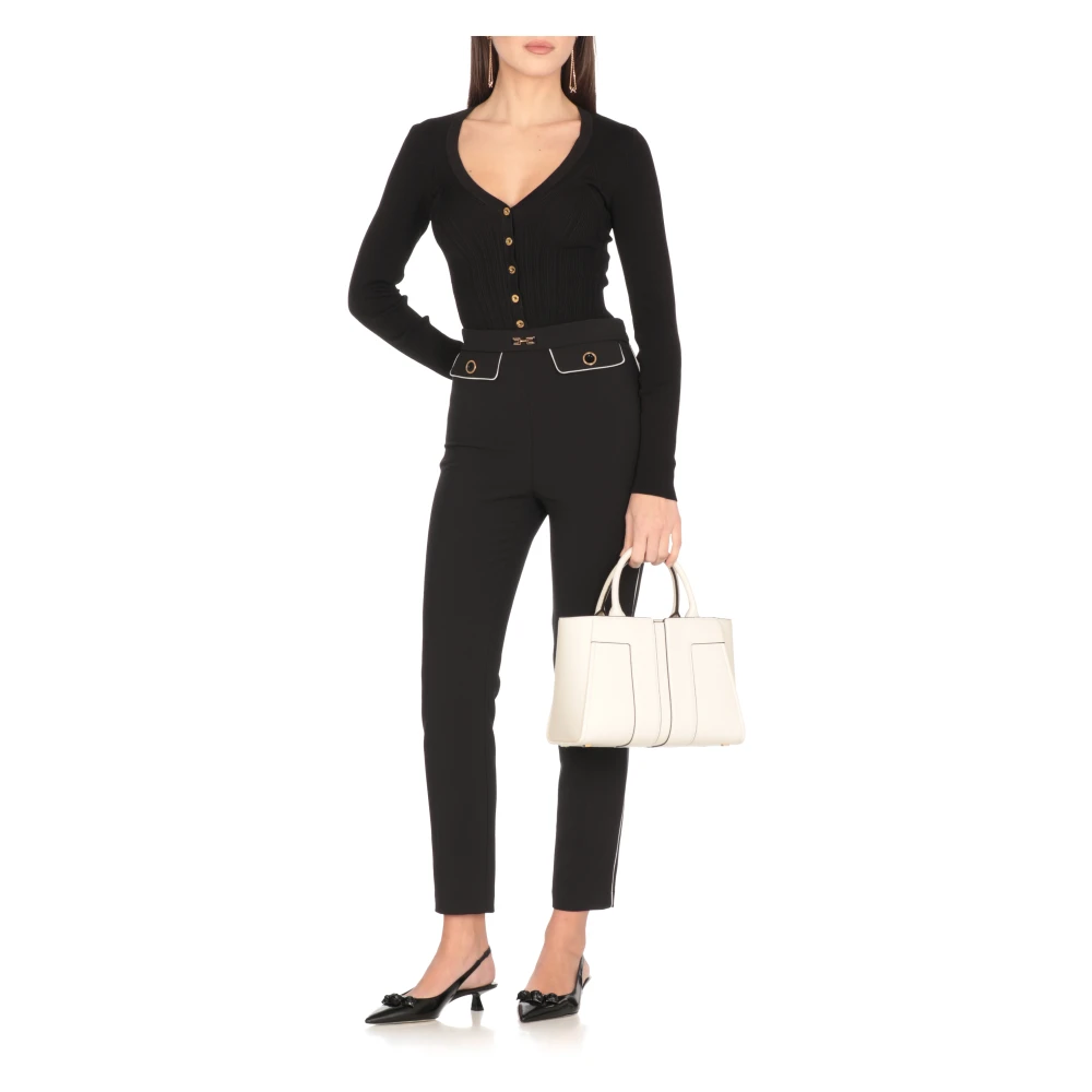 Elisabetta Franchi Ivoor Schoudertas met Handvatten en Riem Beige Dames