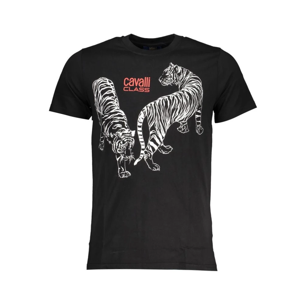 Cavalli Class Zwart Katoenen T-shirt met Print Logo Black Heren