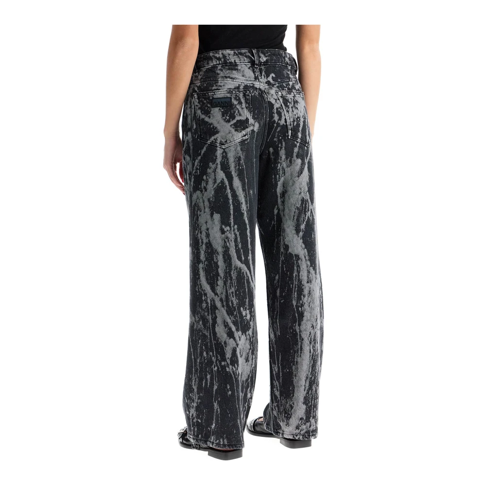 Ganni Marmer Effect Tie-Dye Wide Leg Jeans Black Dames
