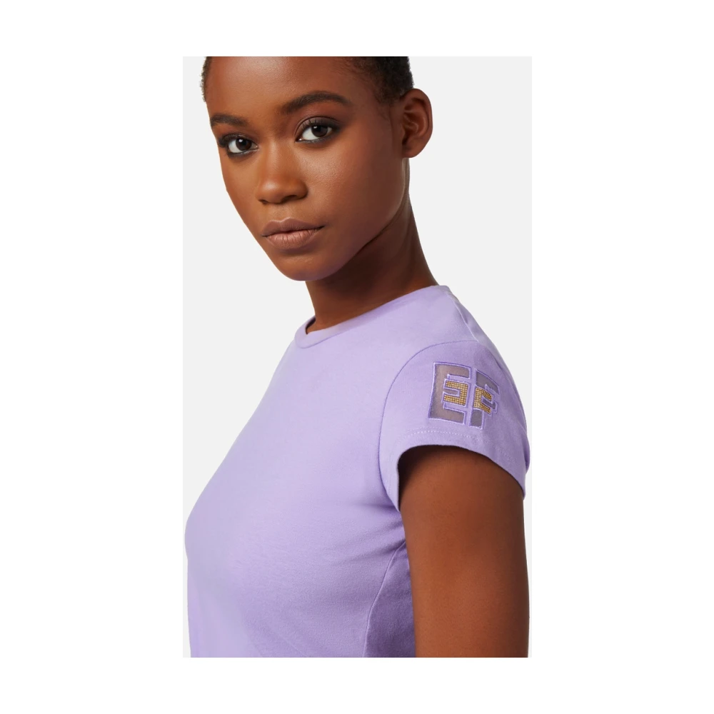 Elisabetta Franchi Geborduurd Jersey T-Shirt Purple Dames