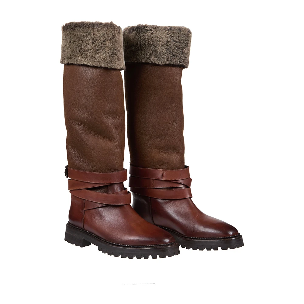 Eleventy Women's Brown Stivale Bimaterico - Winter Boots - 4 Uk - Shoes
