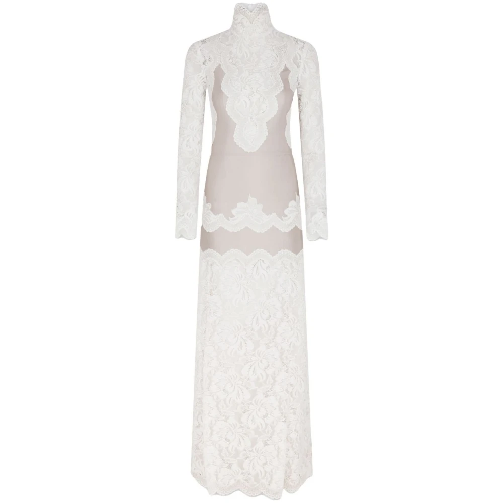 Rabanne Vrouw Beige Kleedjes Dames, S, Lange Jurk Van Kant En Jersey