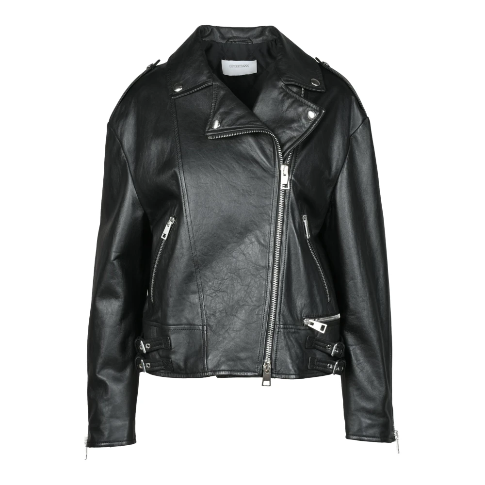 SPORTMAX Leren jas Black Dames