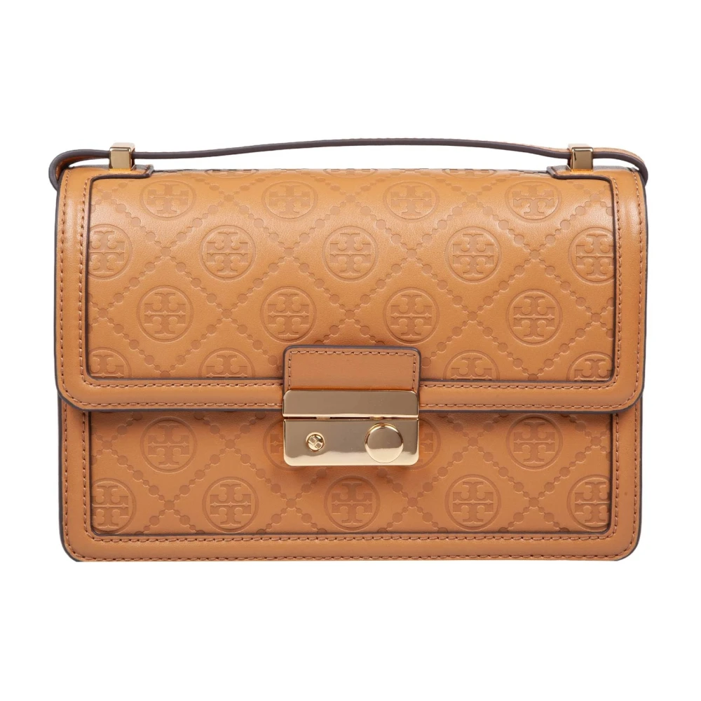 TORY BURCH Monogram Leren Schoudertas Tan Brown Dames