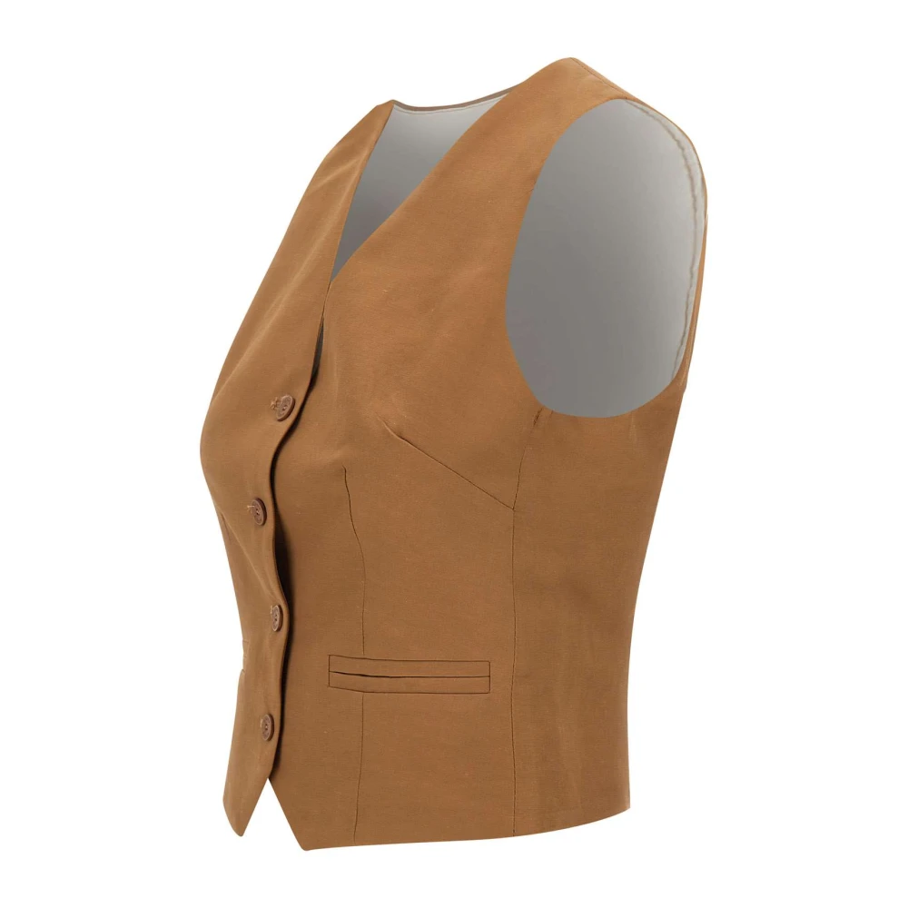Kaos Bruine Linnen en Viscose Gilet Jas Brown Dames