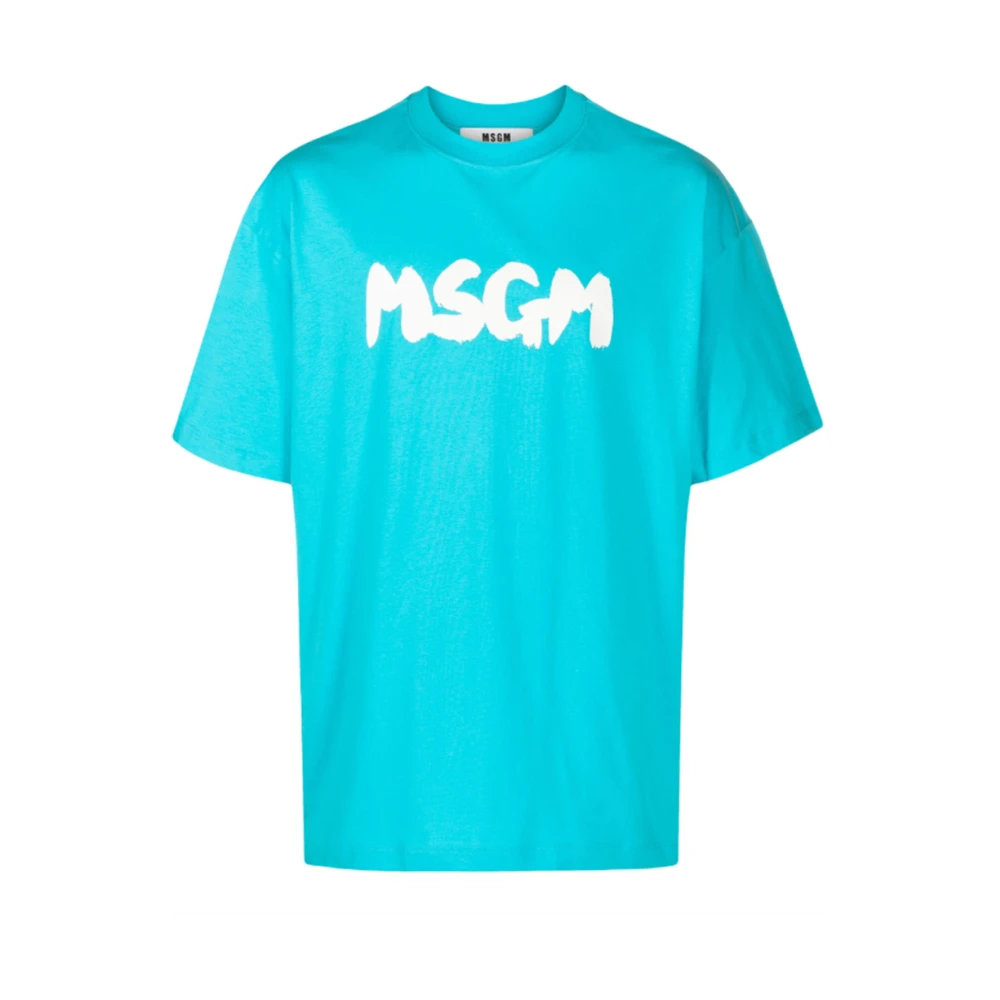 Msgm Kwaststreek Logo Turquoise T-Shirt Blue Heren