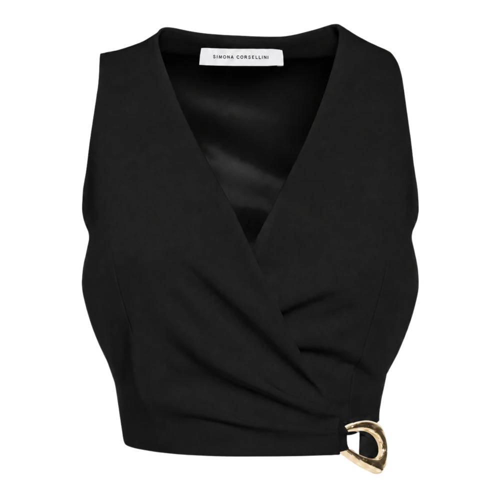 Simona Corsellini Women's Black Blouses, Xs, Top Cropped