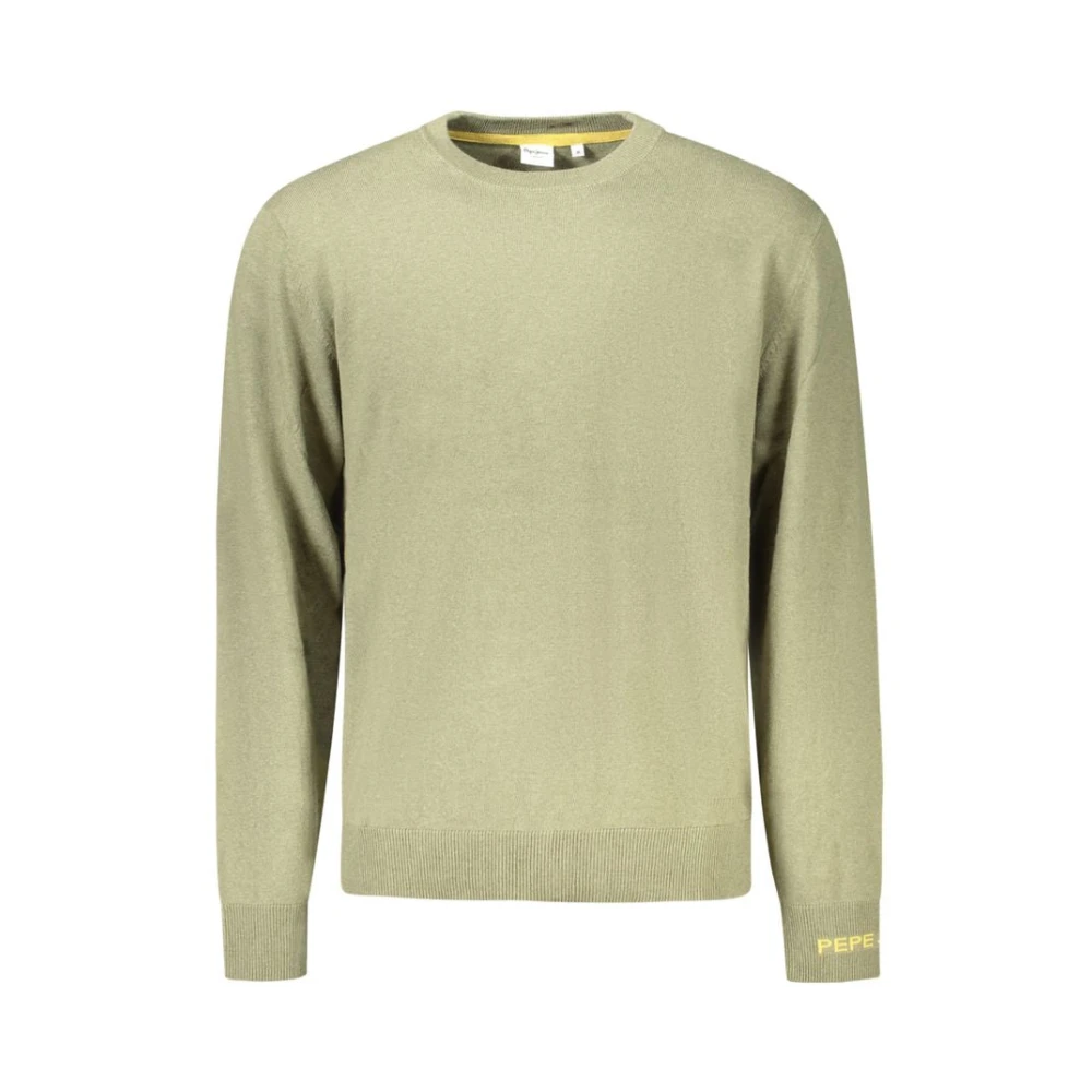 Pepe Jeans Men's Green Cotton Jumper With Embroidery - Round-Neck Knitwear - S - Knitwear