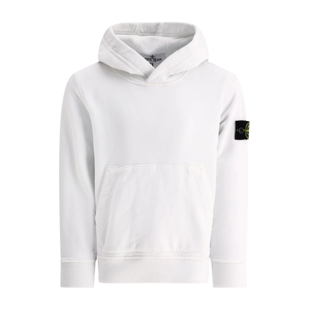Stone Island Boys White Hooded Sweatshirt With Kangaroo Pockets