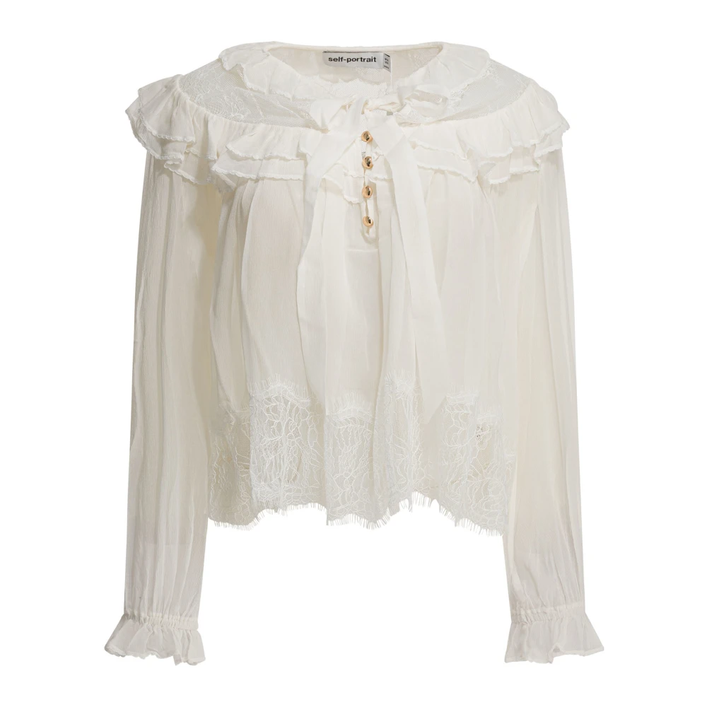 Self Portrait Women's White Georgette Lace Blouse - Blouses - S - Blouses & Shirts