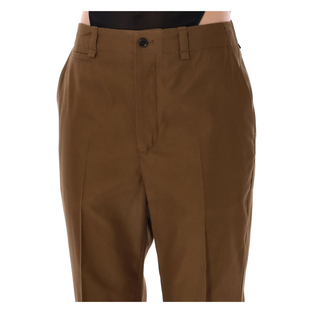 Saint Laurent Khaki Katoenen Broek Pant Look 15 Green Dames