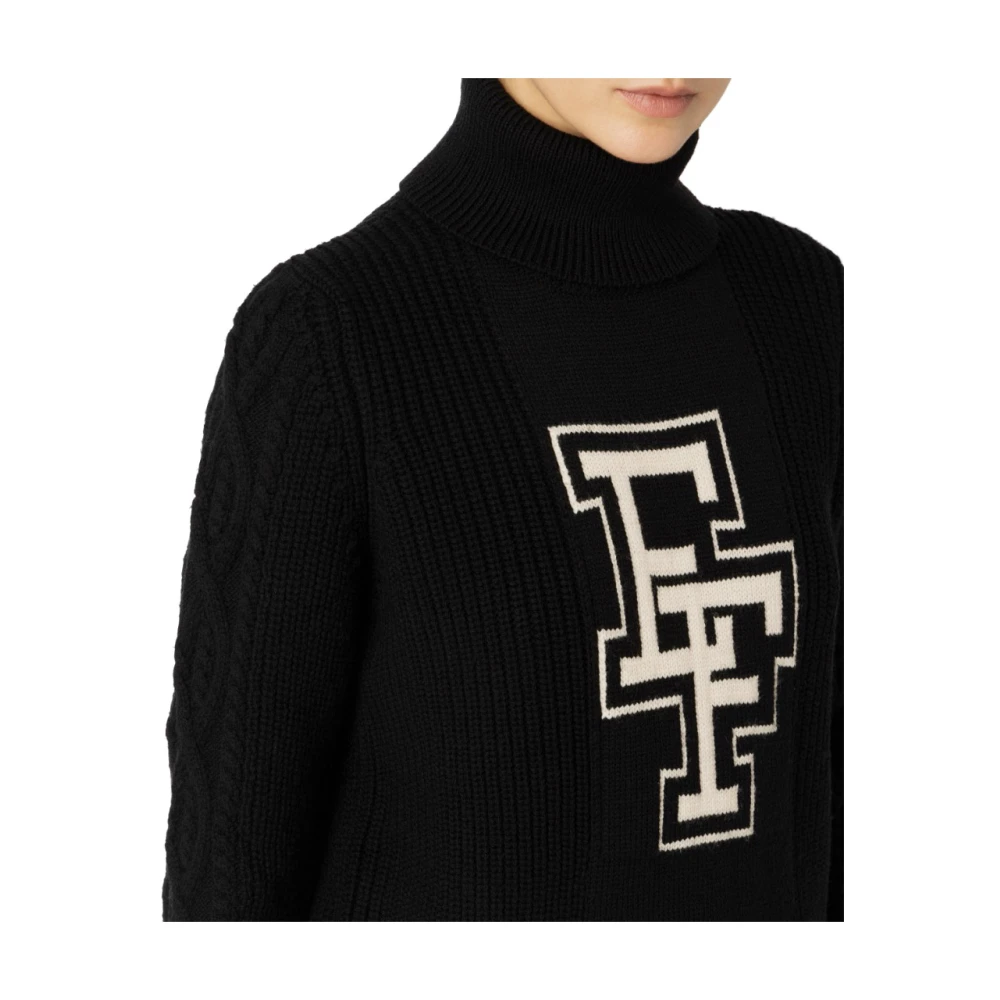 Elisabetta Franchi Wollen Coltrui met College-Stijl Letters Black Dames