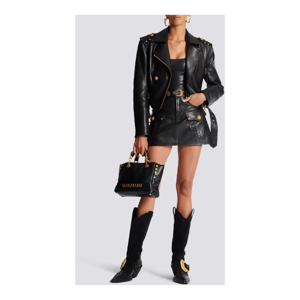Balmain Leren top met spaghettibandjes Black Dames