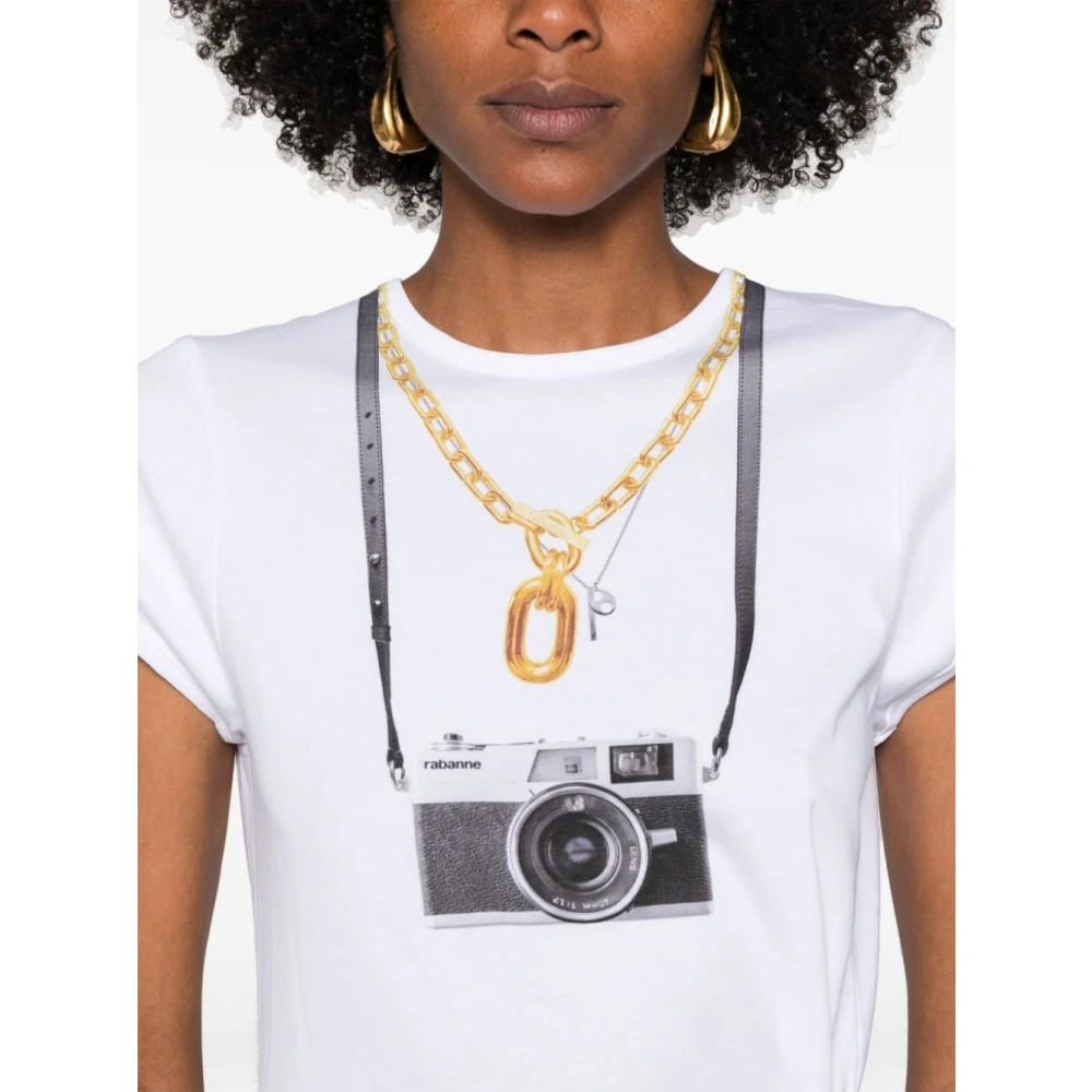 Paco Rabanne Witte Katoenen Camera Print T-shirt White Dames