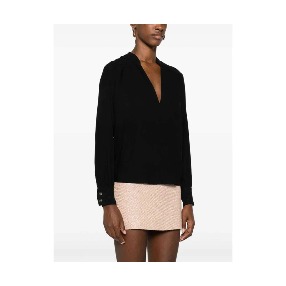 Elisabetta Franchi Zwarte V-hals shirt met decoratieve stiksels Black Dames
