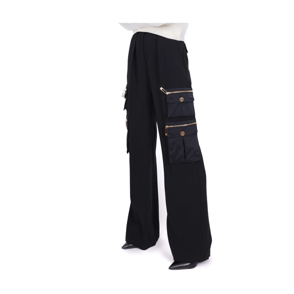 Elisabetta Franchi Zwarte Palazzo Broek met Cargo Zakken Black Dames