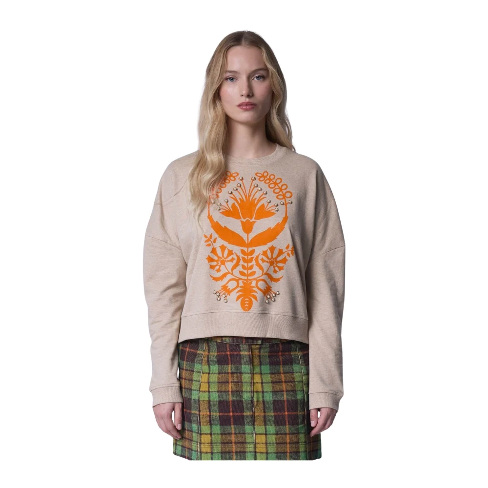 Manoush Bloemen geborduurde lange mouw sweatshirt Beige Dames