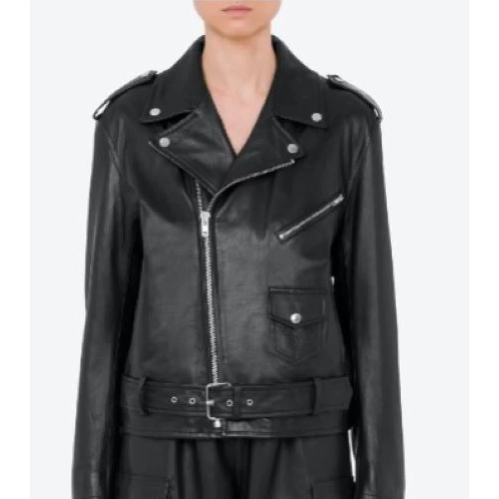 Moschino Leren jas met Strass Decoratie Black Dames