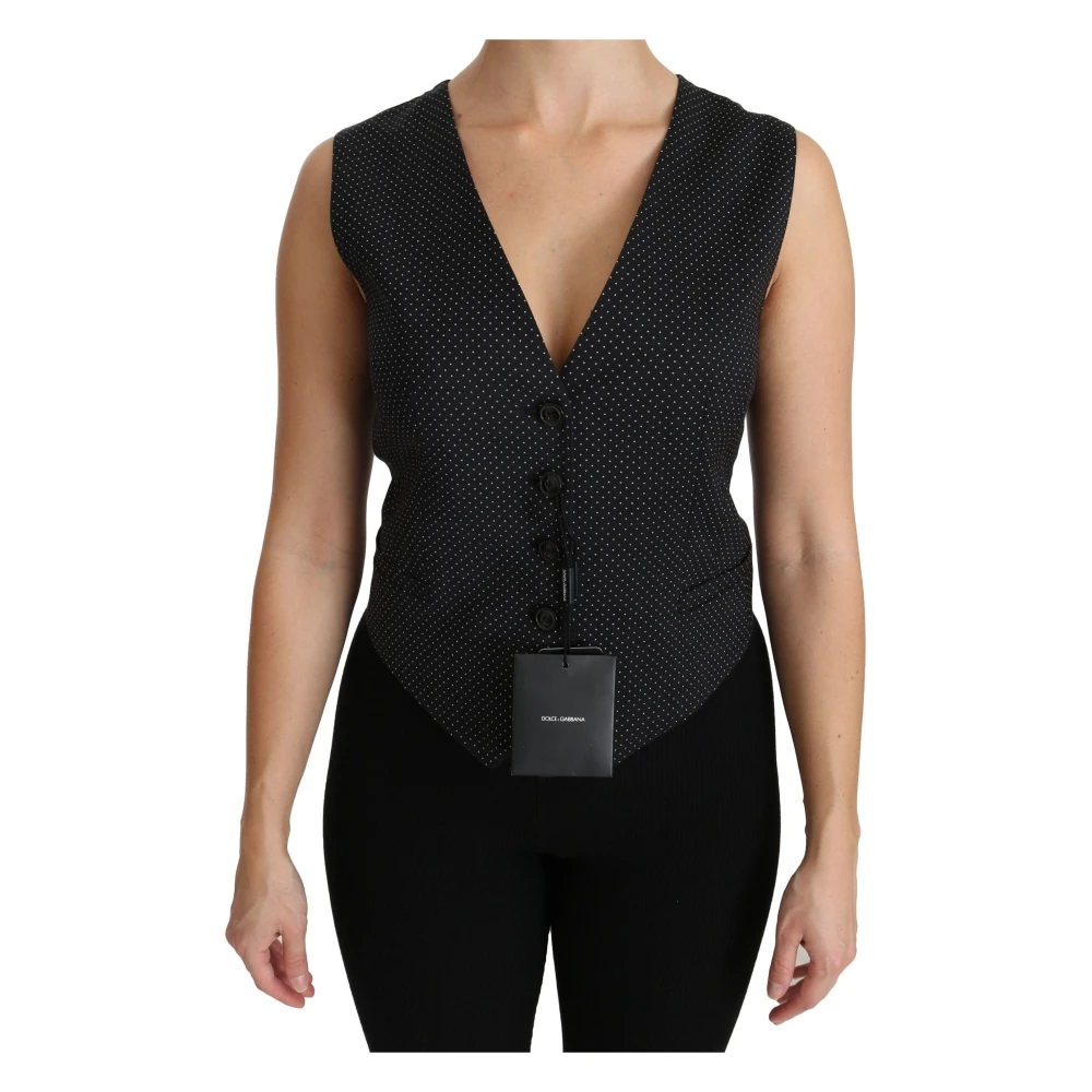 Dolce & Gabbana Women's Black Waistcoats, S, Dotted Wool Blend Vest
