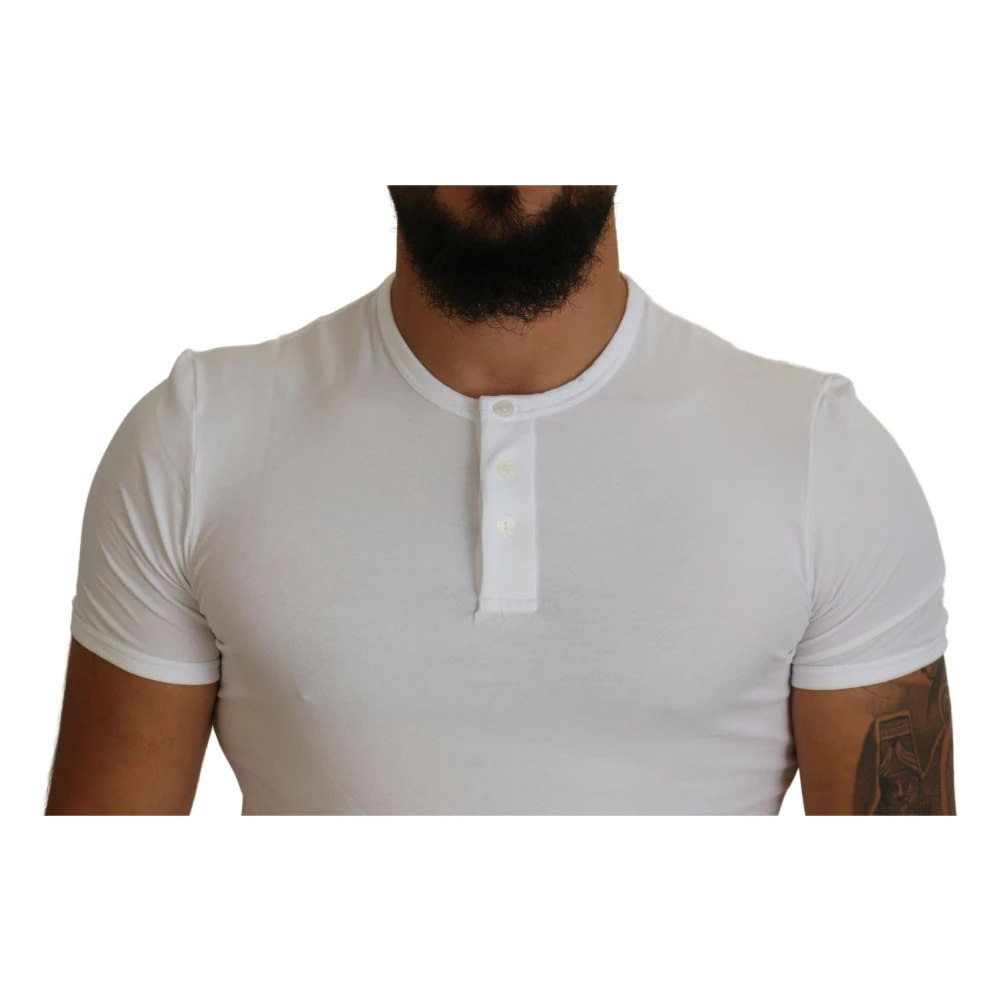 Dolce & Gabbana Witte Katoenen Knoopsluiting T-shirt White Heren