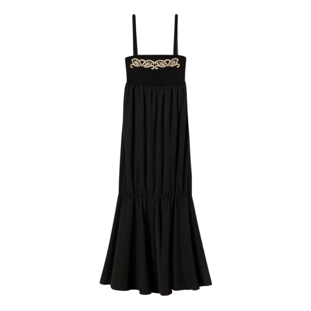 Twinset Zwarte Geborduurde Gebreide Jurk Black Dames