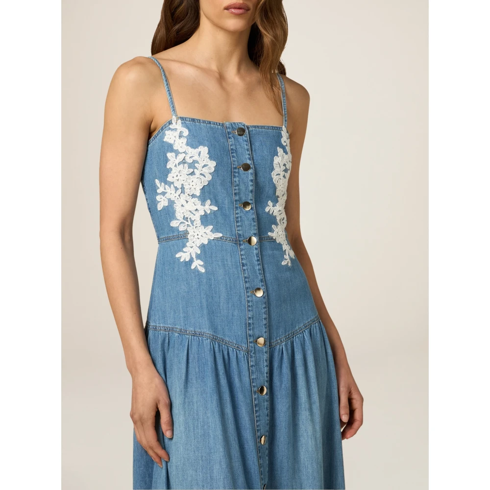 Oltre Bloemen Geborduurde Denim Jurk Blue Dames