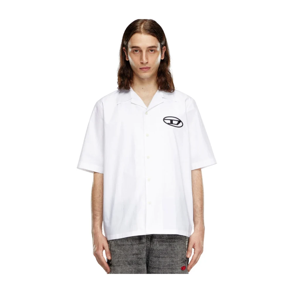 Diesel Witte Lange Mouwen Poplin Shirt met Geborduurd Logo White Heren