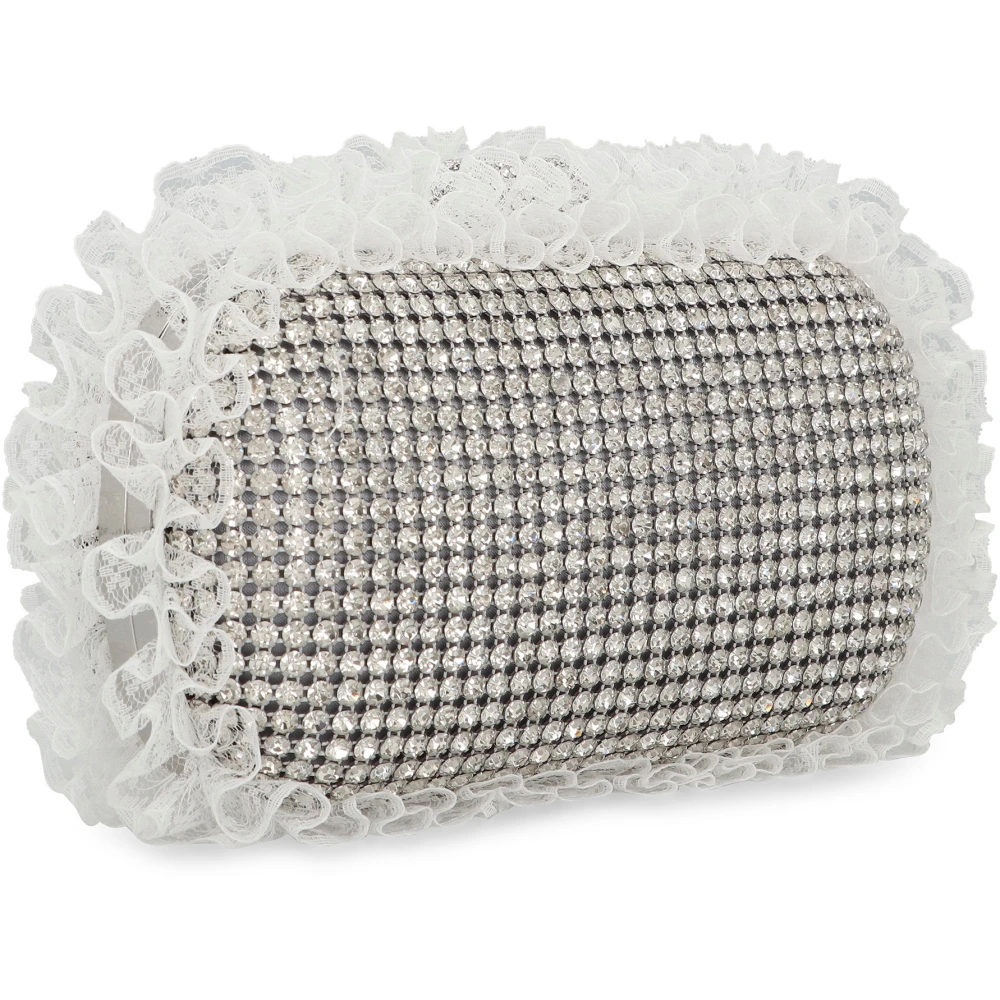 Self Portrait Rhinestone Clutch met Ruches en Ketting Gray Dames