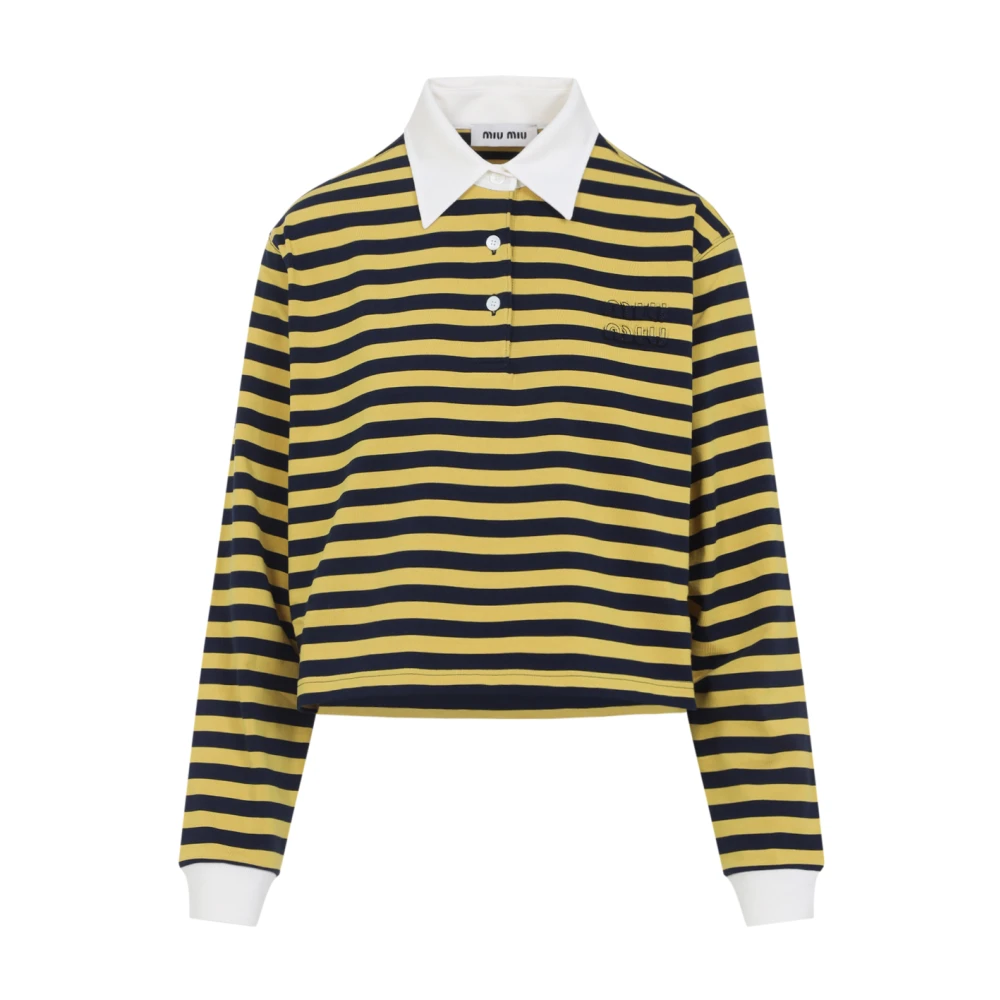 Miu Miu Women's Blue/Yellow Striped Cotton Polo Shirt