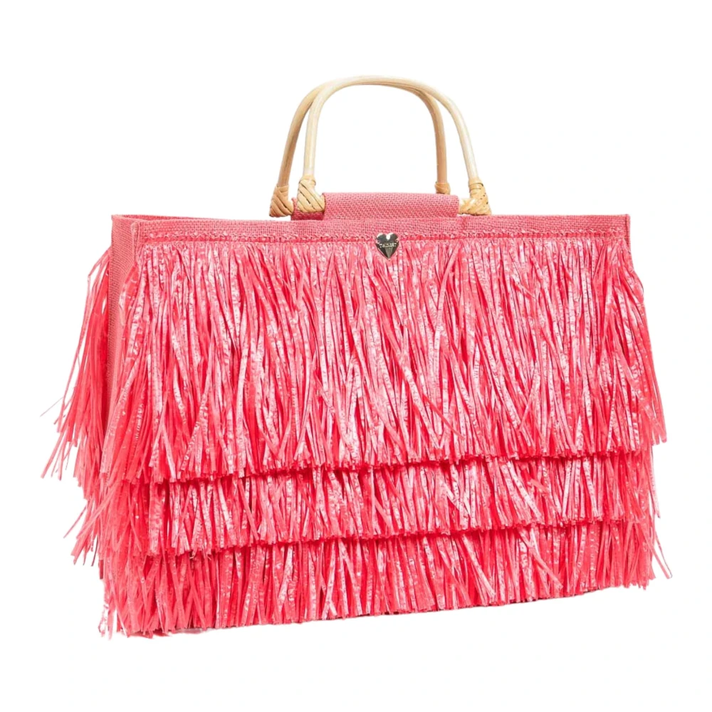 Twinset Koraalrode franje jute tas Red Dames