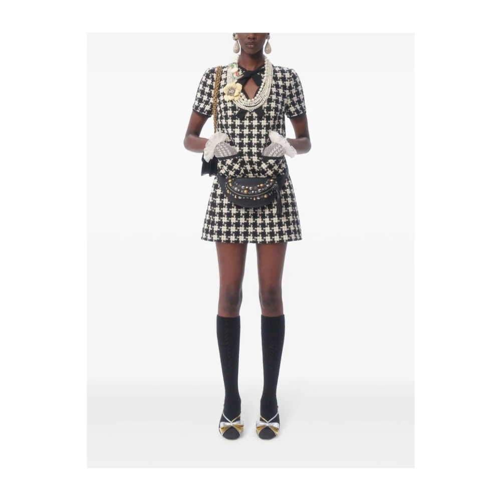 Valentino Zijden Jurk met Geometrisch Patroon en Strikdetail Beige Dames