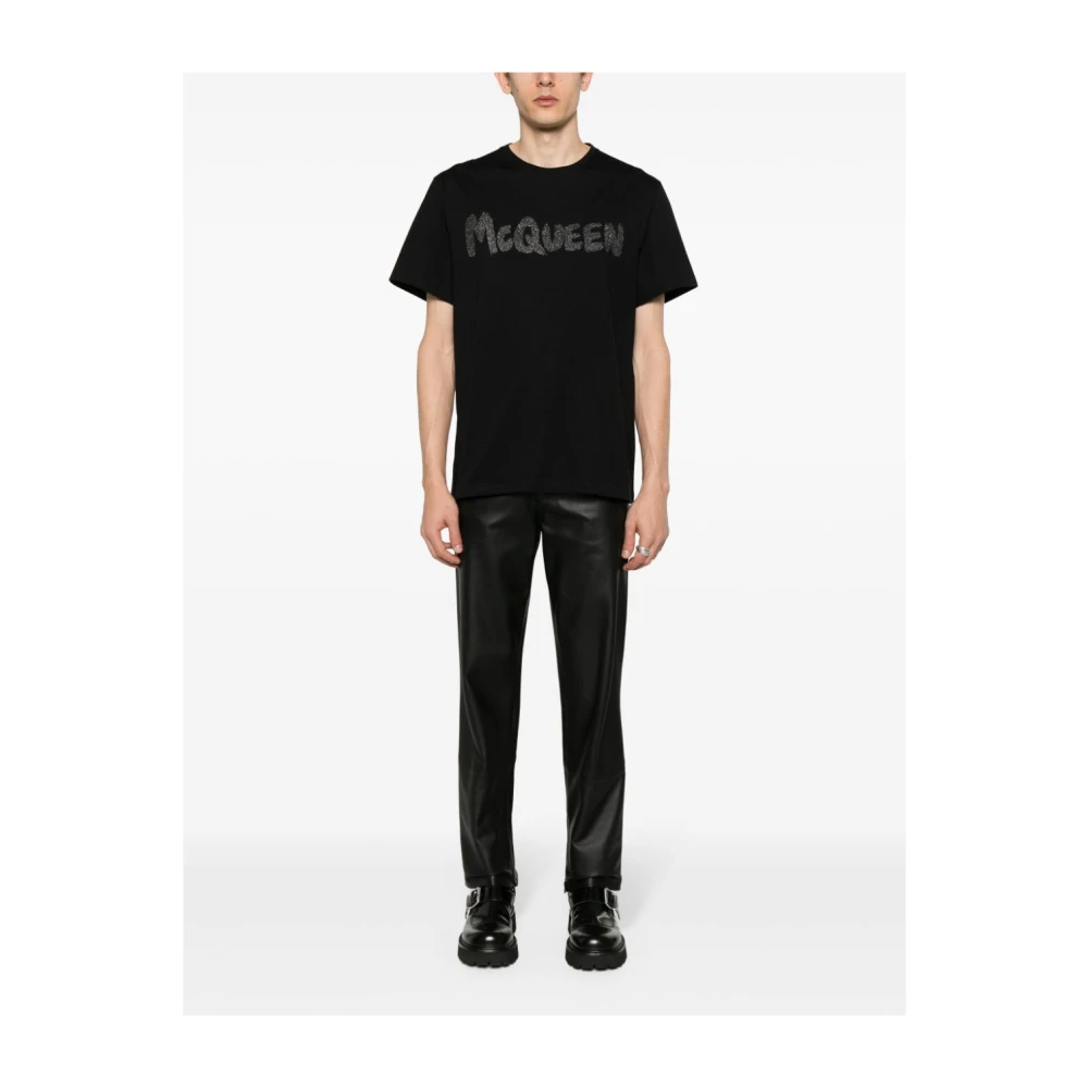 alexander mcqueen Glitter Logo Print Crew Neck T-shirt Black Heren