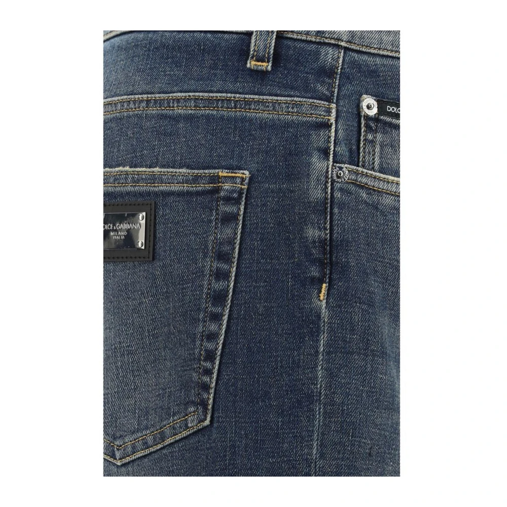Dolce & Gabbana Stijlvolle Denim Shorts met Monogram Plaque Blue Heren