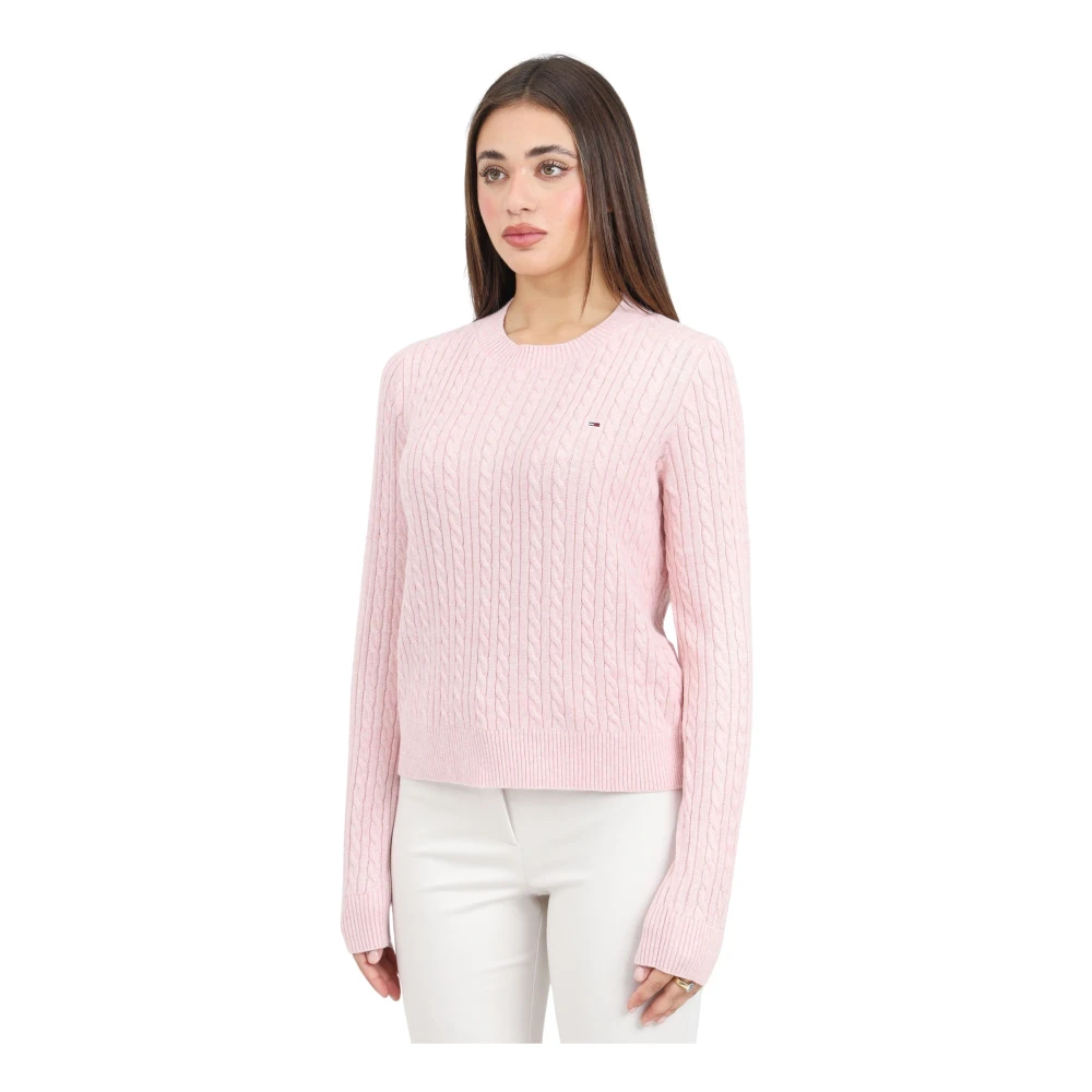 Tommy Jeans Roze gebreide trui met ronde hals Pink Dames