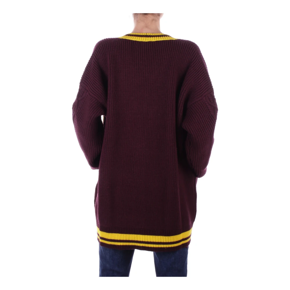 Elisabetta Franchi Bordeaux Sweater Cardigan Front Logo Red Dames