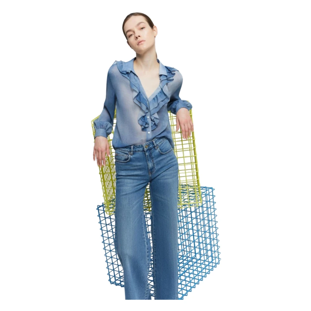 Iblues Lichtblauwe Bedrukte Crepe Blouse Blue Dames