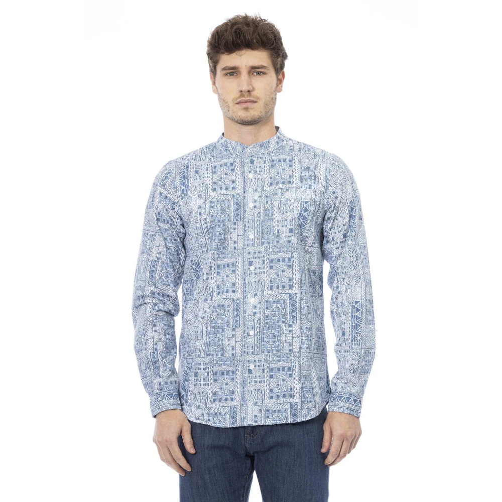 Baldinini Lichtblauwe Katoenen Overhemd met Mandarin Kraag Blue Heren