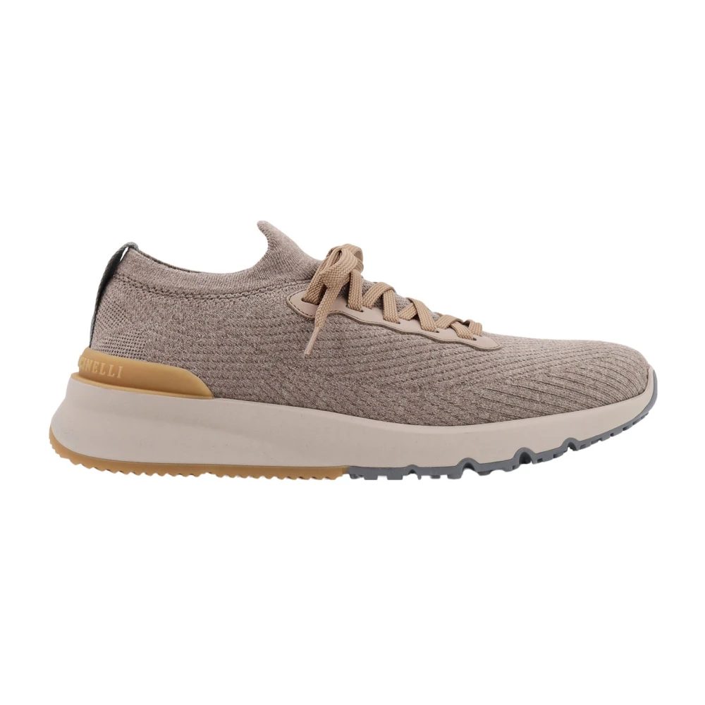 Brunello Cucinelli Gebreide Sneakers met Rubberen Logo Detail Heren Schoenen Grijs