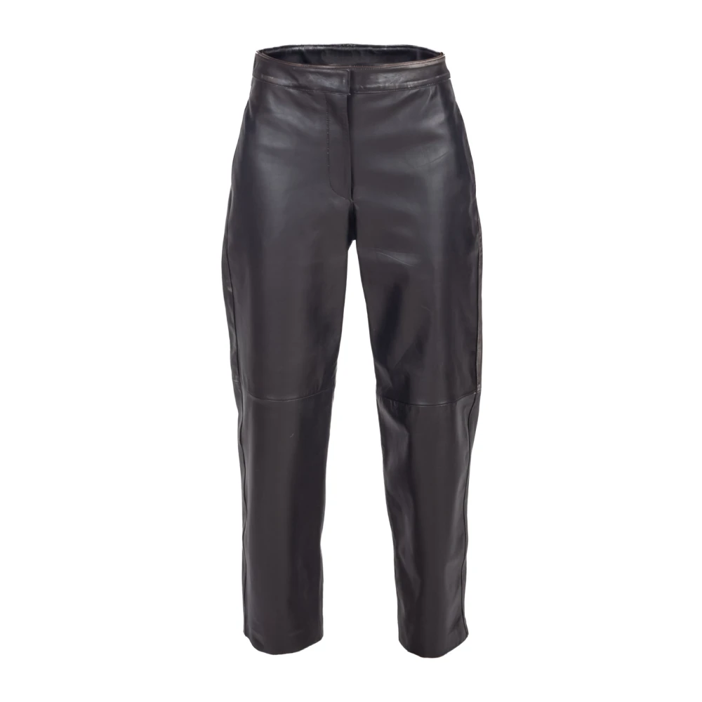 Liviana Conti Zwarte leren taps toelopende broek Black Dames