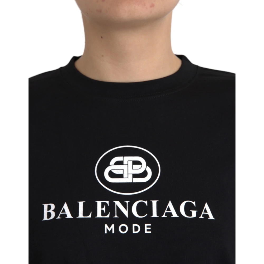 Balenciaga Cotton Logo T-Shirt Black Dames